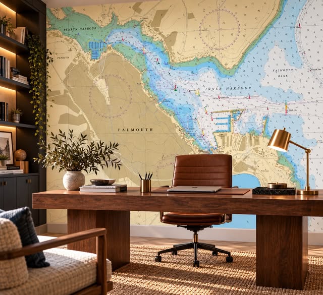 Falmouth chart wallpaper in a coastal office