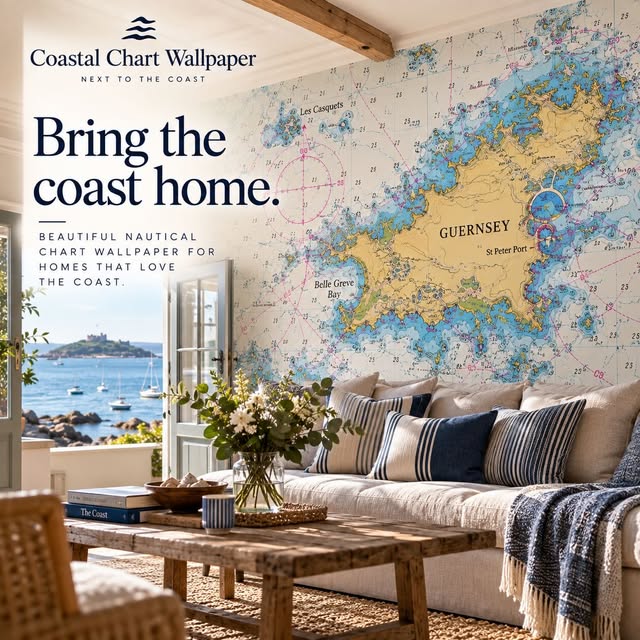 Guernsey chart wallpaper in a living room